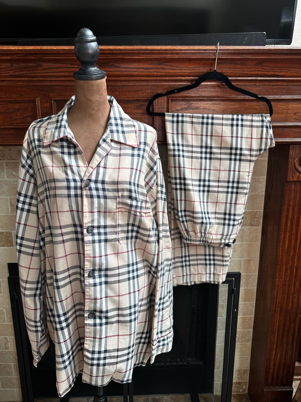 Beige Plaid Pajama Set - Classic Long Sleeve Top & Pants by BURBERRY XL